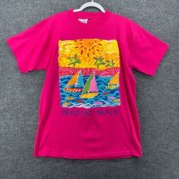 Vintage iCantoo T Shirt Womens L Pink Perdido Beach Martine Sail Single Stitch - Picture 1 of 12